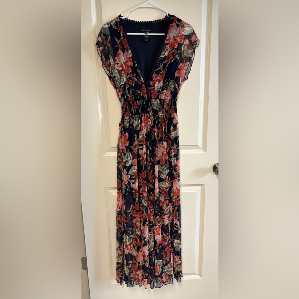 Kate and Lilly Maxi Dress Color Blue/Burnt Orange Flowers Multi Size 6